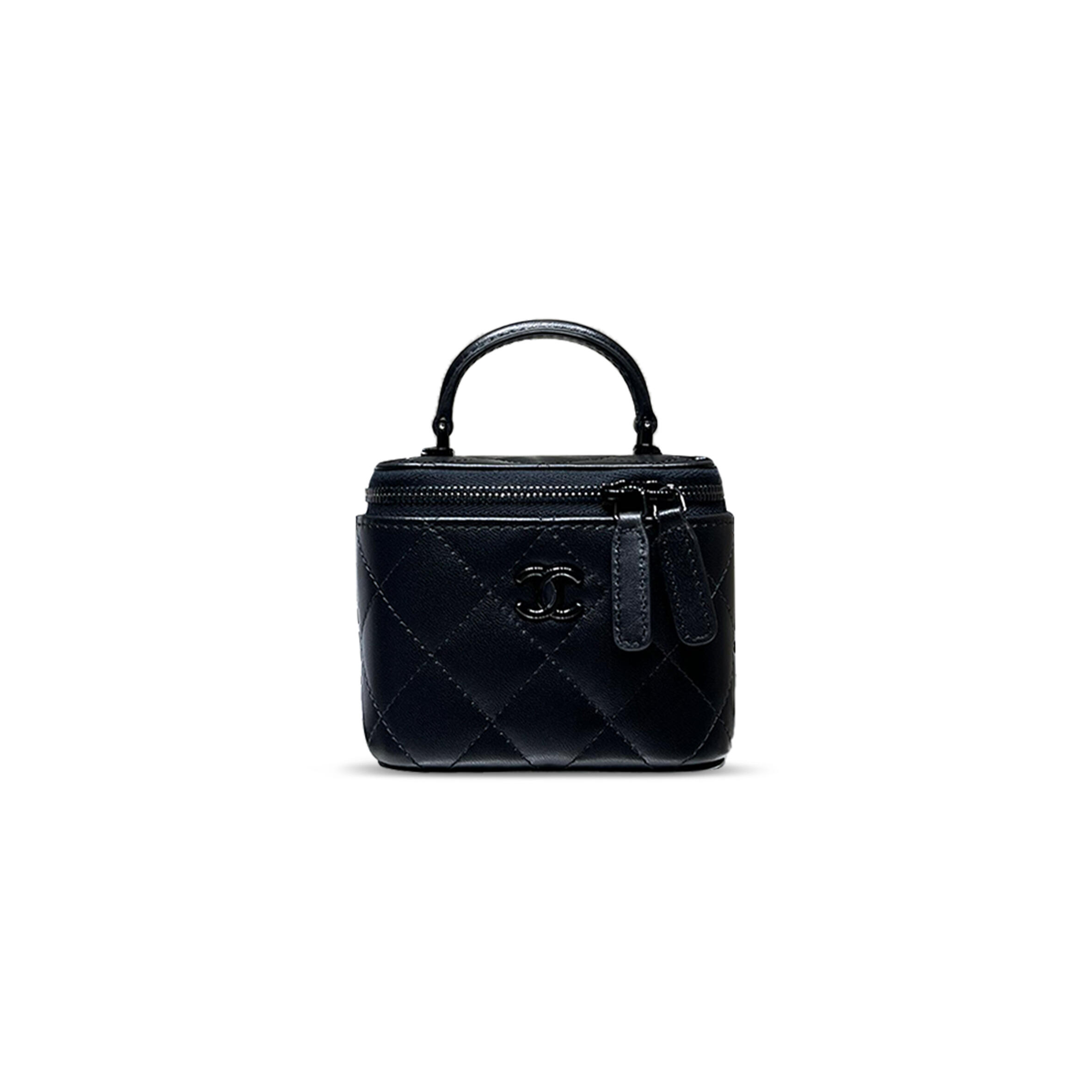 Ch*el black quilted grained calfskin mini vanity with chain black hardware ap2198 (11*8.5*7cm)